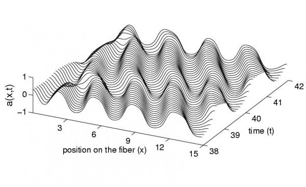 space-time plot of the alternans along a cardiac fiber is a solution to the Echebarria-Karma equation